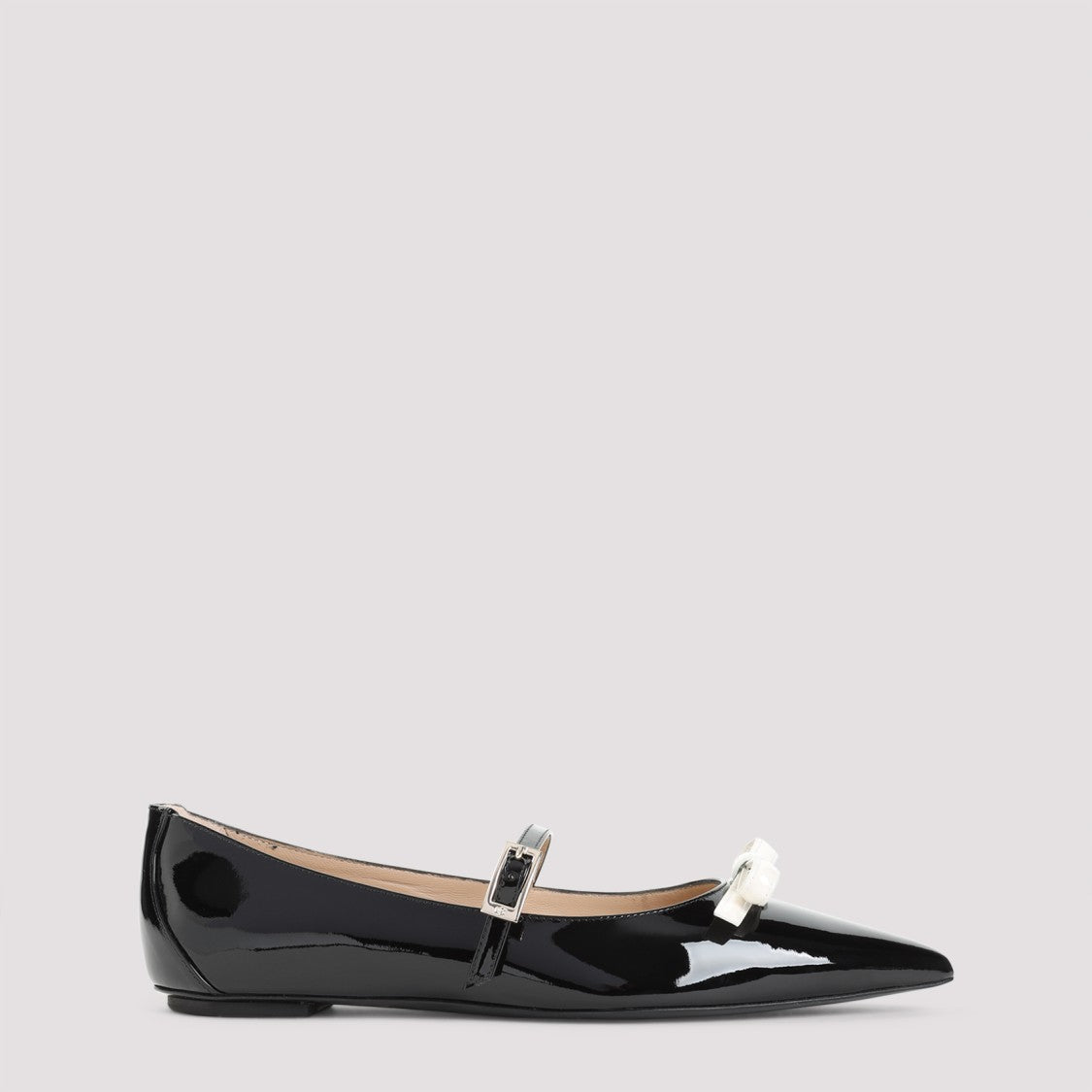 Stuart Weitzman Felicity Bow Black Patent Leather Ballerinas