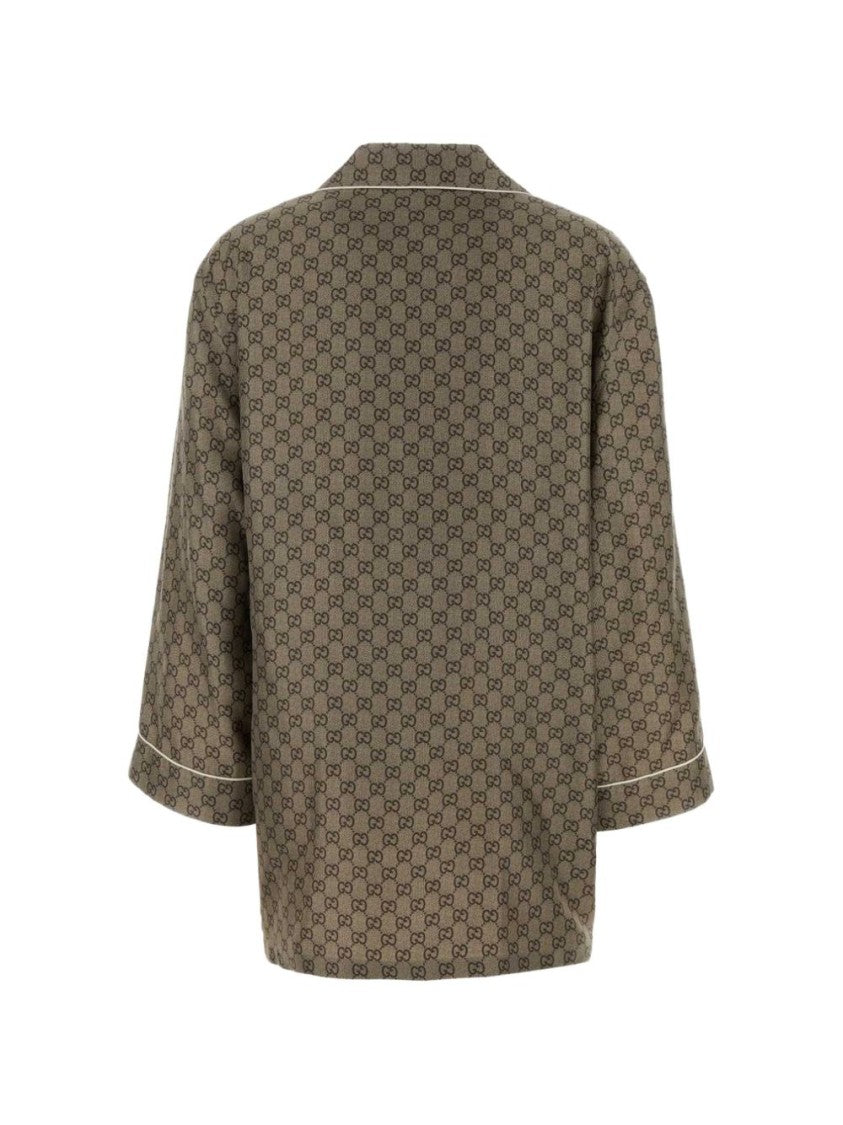 Gucci Geometric Pattern Classic Collar Silk Shirt