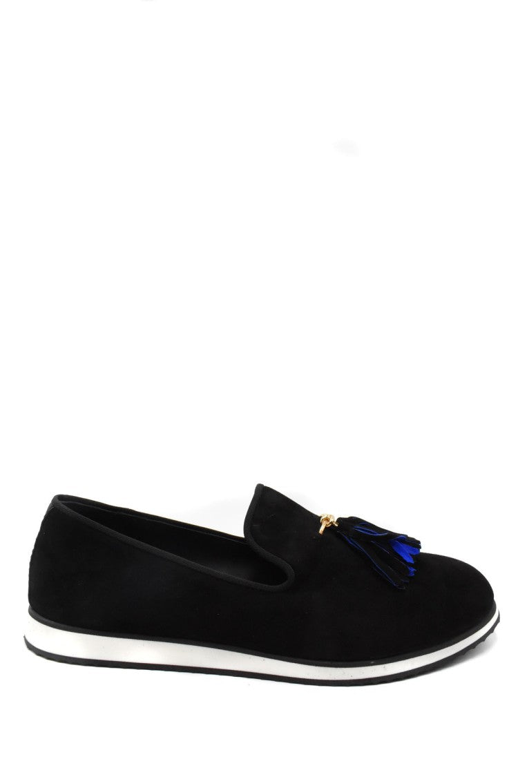 Giuseppe Zanotti Black Suede Tasseled Charm Flatform Loafers