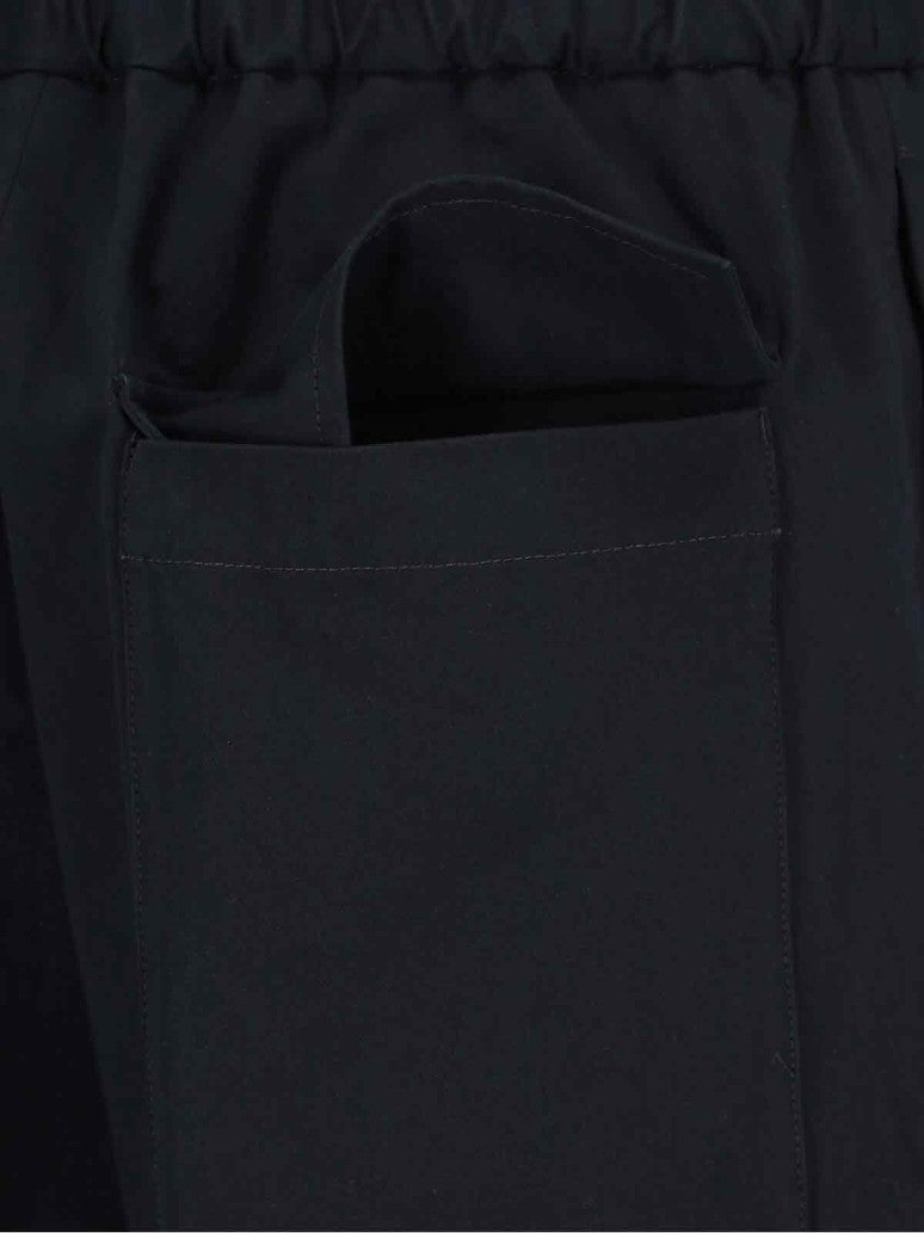 Jil Sander Cropped Tapered Blue Cotton Pants With Elastic Waistband