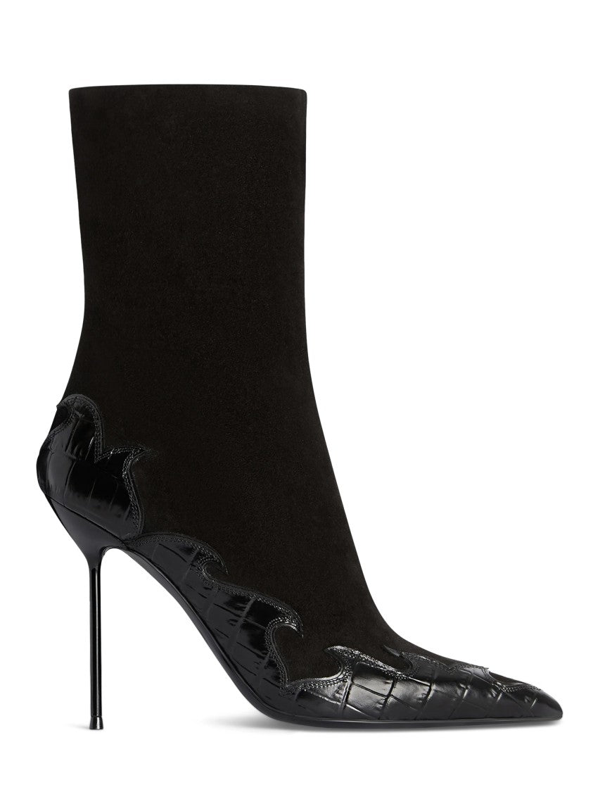 Paris Texas Pointed-Toe Flame Accent Stiletto Boots