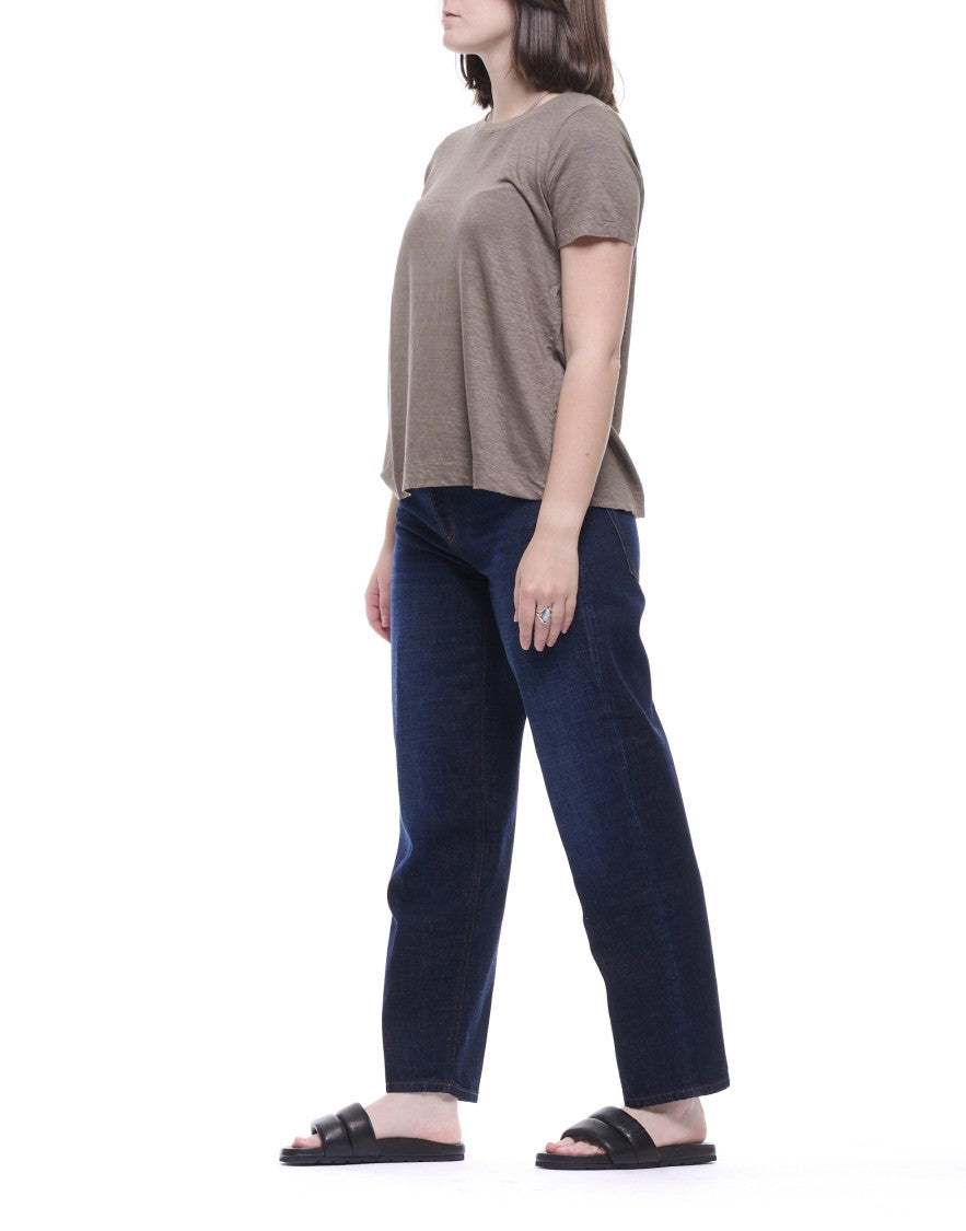 Transit Taupe Round Neck Linen T-Shirt
