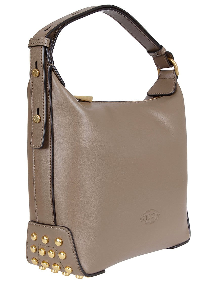 Tod's Calfskin Leather Bag With Adjustable Handle And Metallic Accents