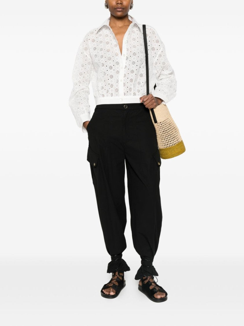 Pinko White Eyelet Lace Cropped Shirt