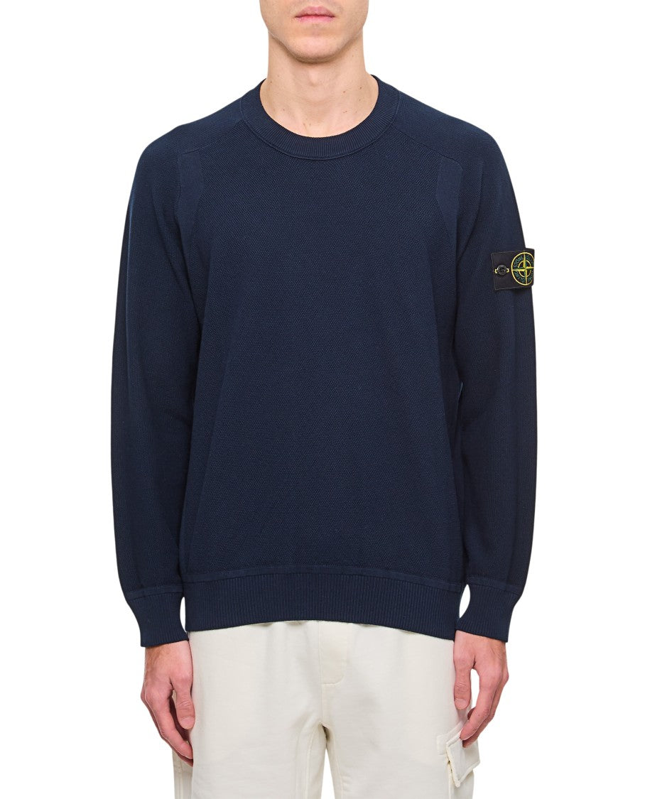 Stone Island Blue Sweatshirt With Crew Neckline And Embroidered Logo