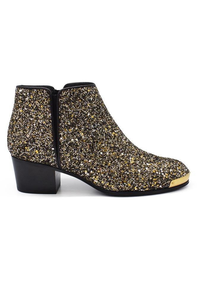 Giuseppe Zanotti Pointed-Toe Ankle Boots With Gold Glitter Paillettes