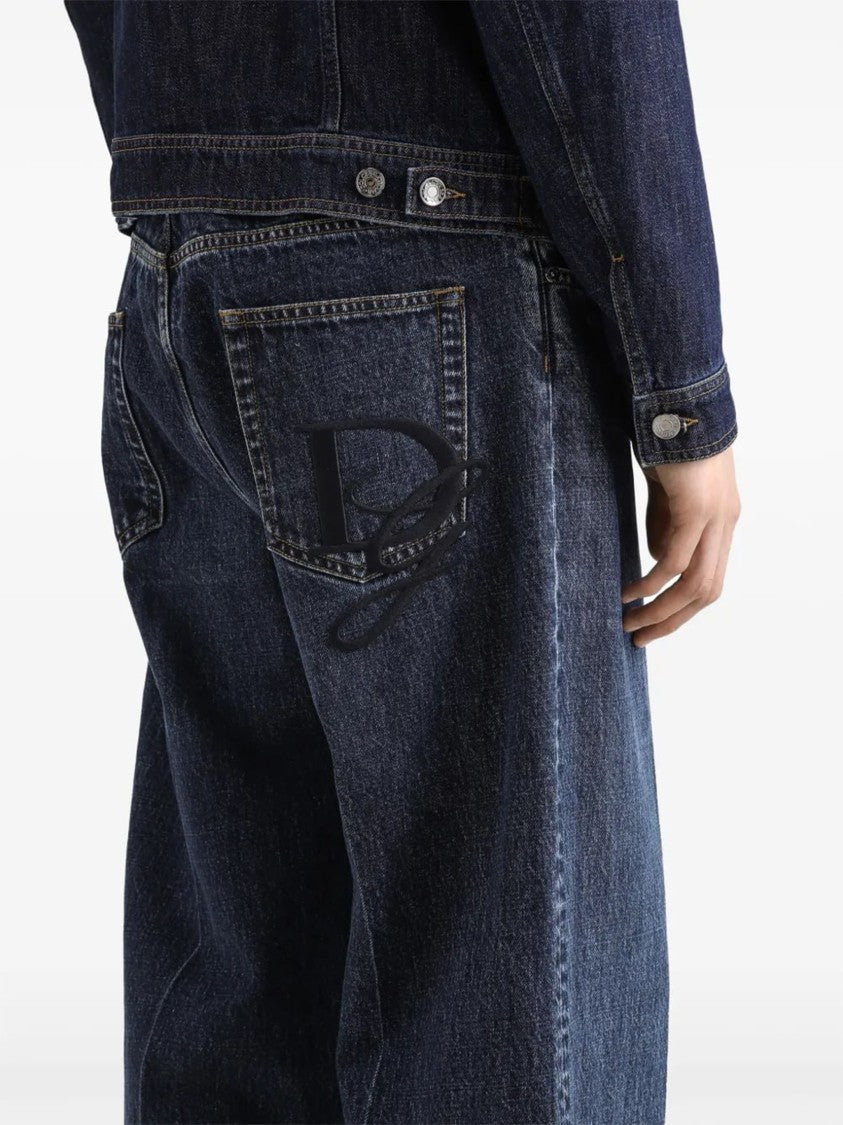 Dolce & Gabbana Oversized Wide-Leg Faded Blue Denim Jeans