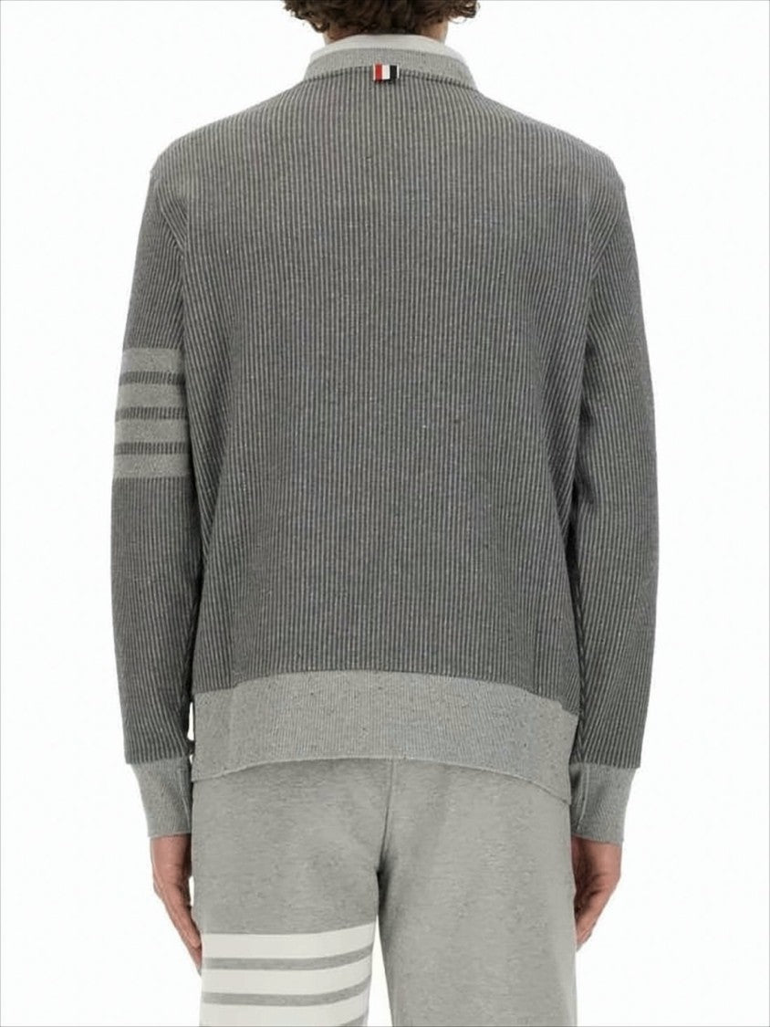 Thom Browne Ribbed Knit Sweater With Striped Sleeve Detailing