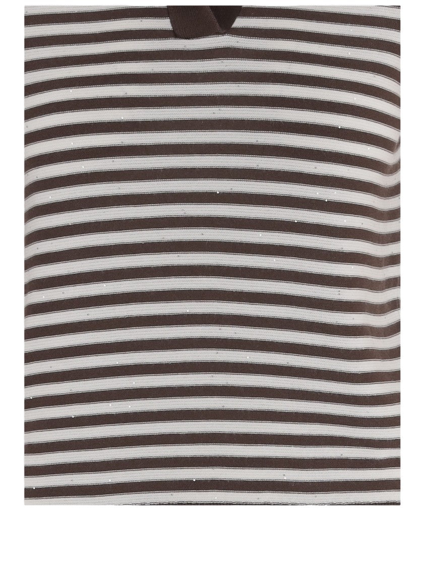 Bruno Manetti Horizontal Stripe Cotton Blend Polo Shirt