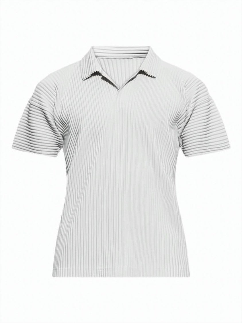 Homme Plissé Issey Miyake Textured White Polo Shirt With Pleated Design