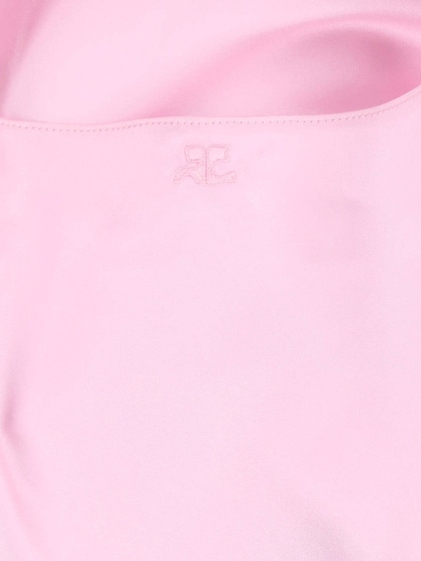 Courrèges Pink Silk Embroidered Logo Mini Dress