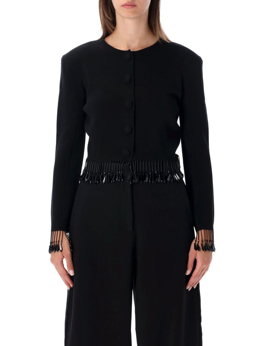 By Malene Birger Fitted Black Cardigan With Distinctive Fringe Detailing