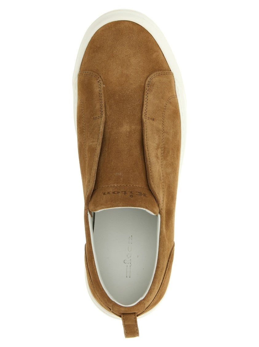 Kiton Brown Suede Slip-On Sneakers With Rubber Sole