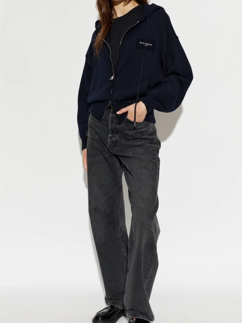 Givenchy Ribbed Knit Zip-Up Hoodie Sweater With Adjustable Hood