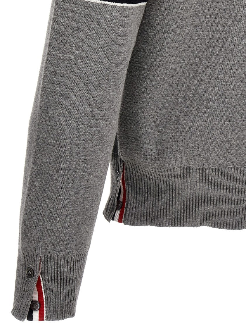 Thom Browne Thick Cotton Crewneck Sweater With Rwb Stripe Detail