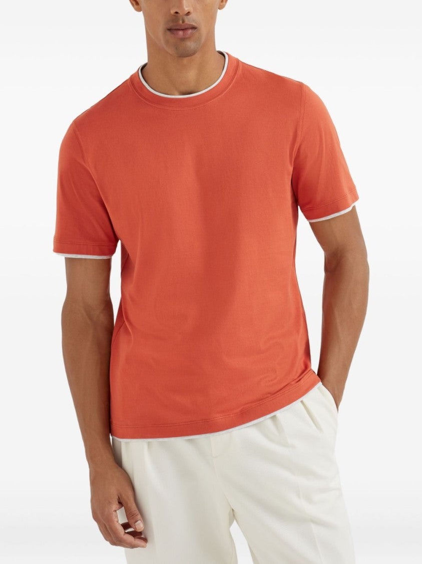 Brunello Cucinelli Short-Sleeved T-Shirt With White Trim And Relaxed Fit