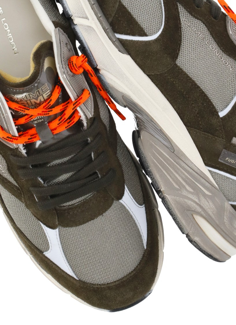Crime London Green Fugitive 9094 Leather Mesh Used-Effect Sneakers
