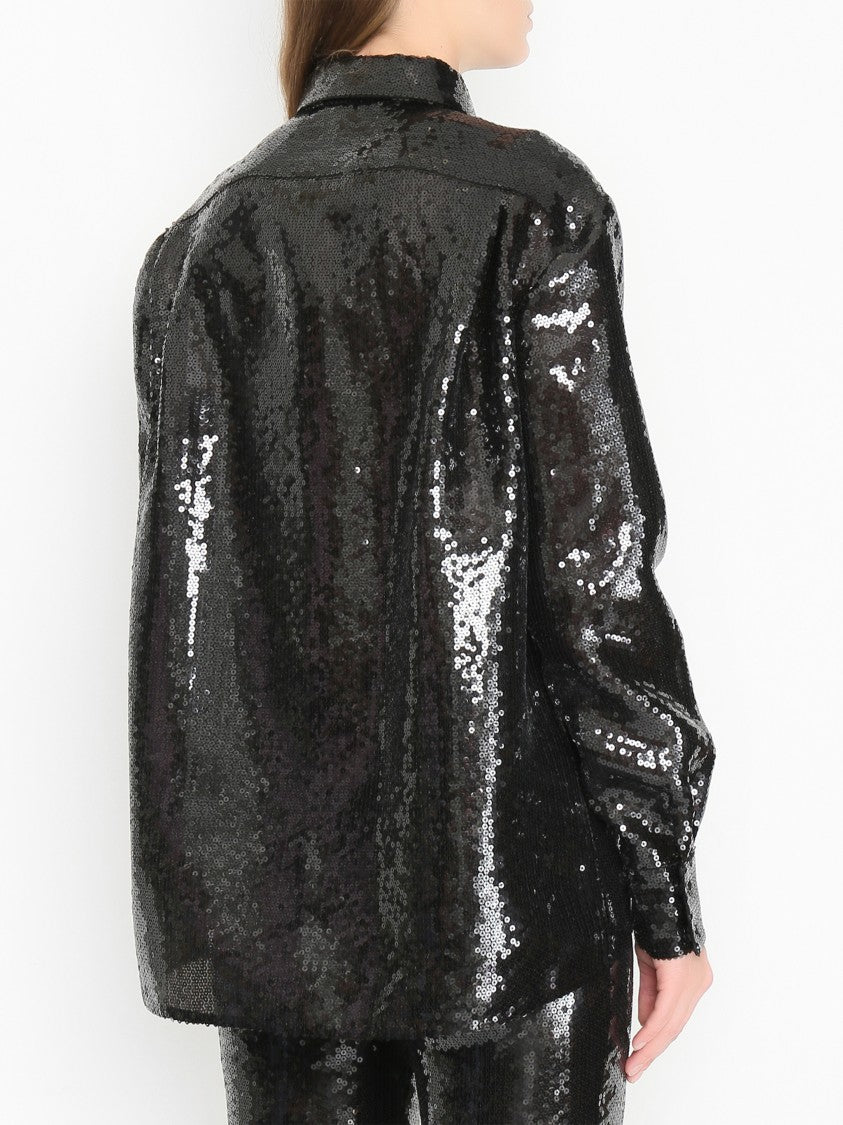 Alberta Ferretti Black Sequin-Embellished Polyester Shirt