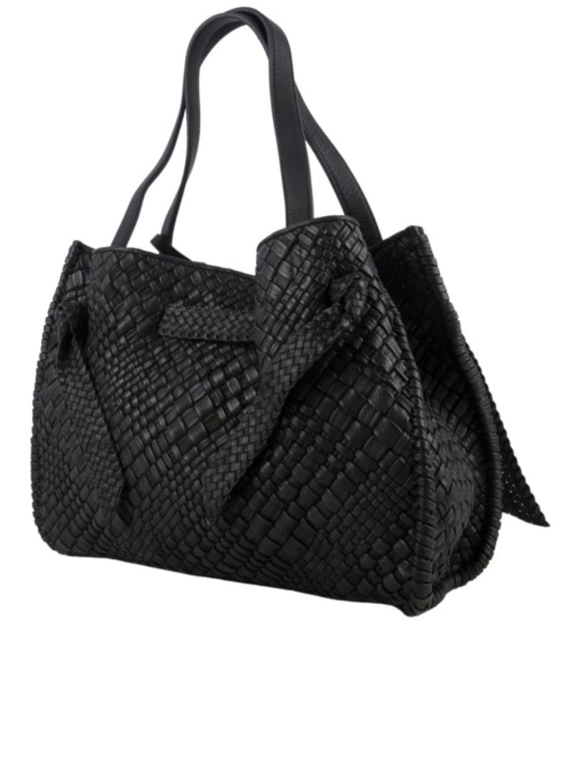 Visona` Spacious Woven Calf Leather Handbag