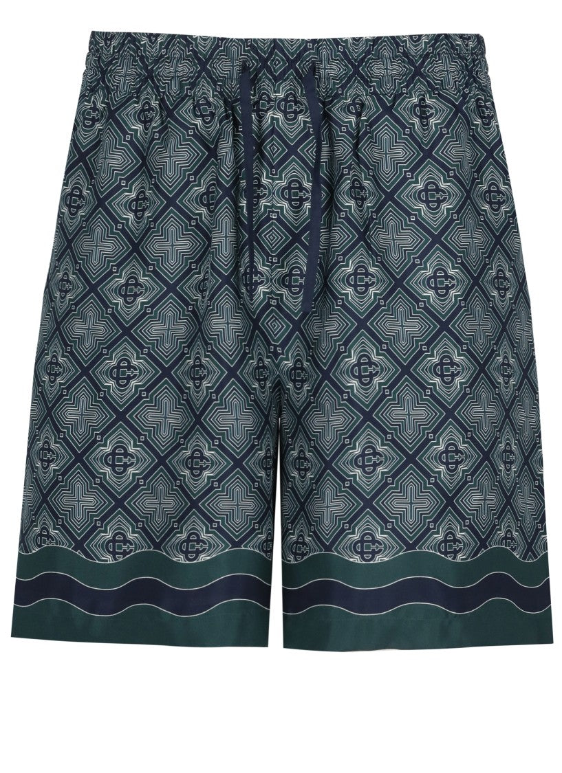 Casablanca Green Radiating Monogram Silk Shorts