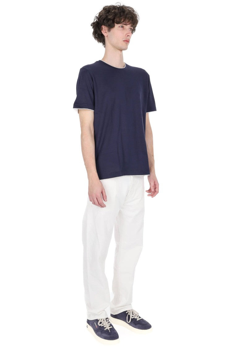 Eleventy Blue Double-Trim Cotton T-Shirt