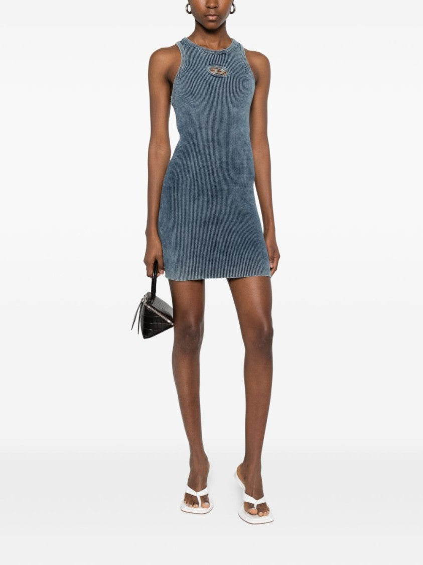 Diesel Blue Ribbed Knit Sleeveless Slim Dress