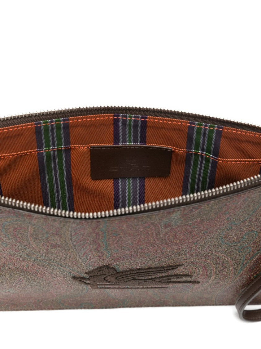 Etro Rectangular Brown Paisley Pattern Wristlet Pouch
