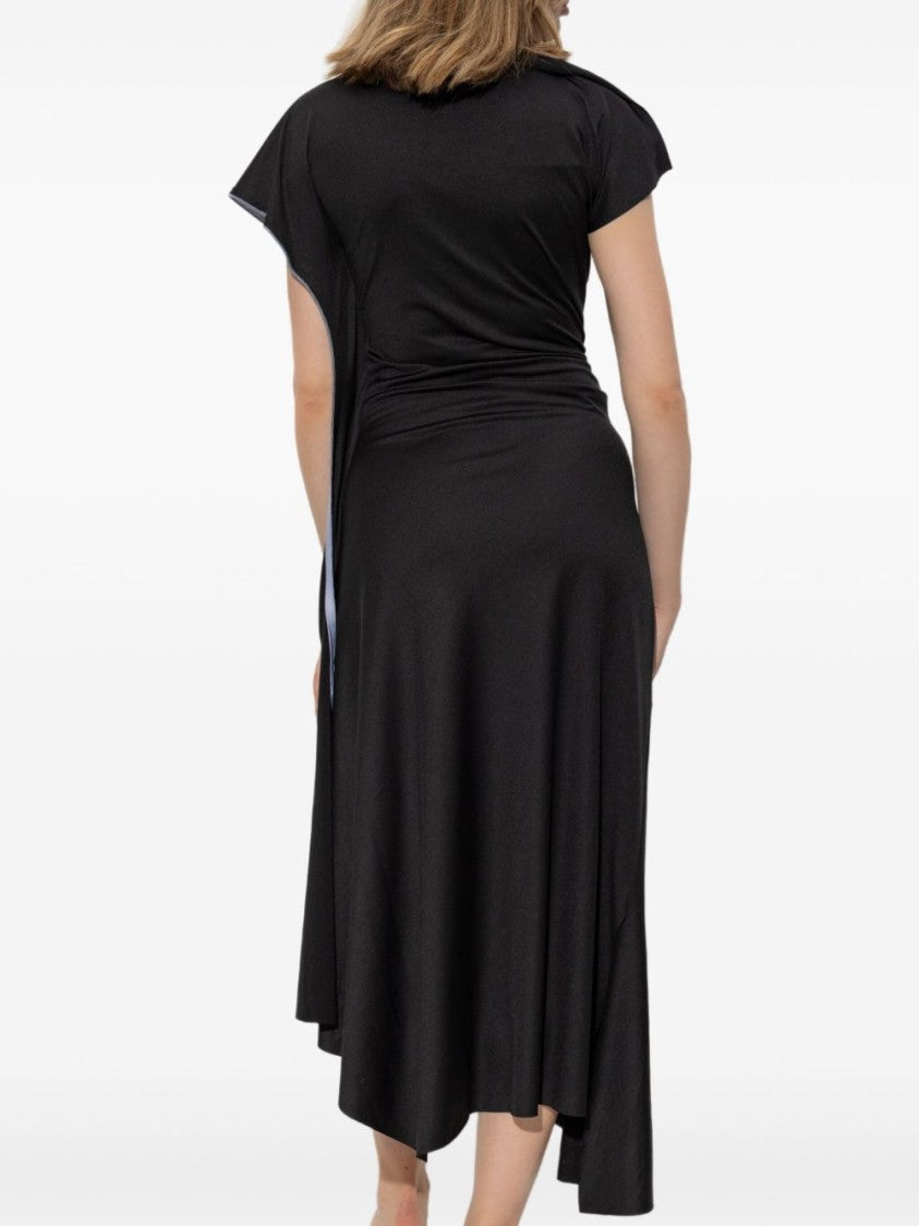 Victoria Beckham Asymmetrically Draped Black Midi Dress With Soft Ruching