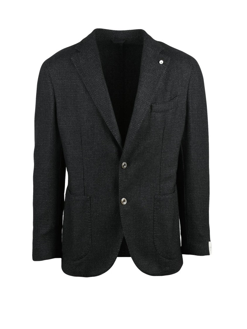 L.B.M. 1911 Textured Grey Rounded Jacket With Notch Lapels And Button Closure