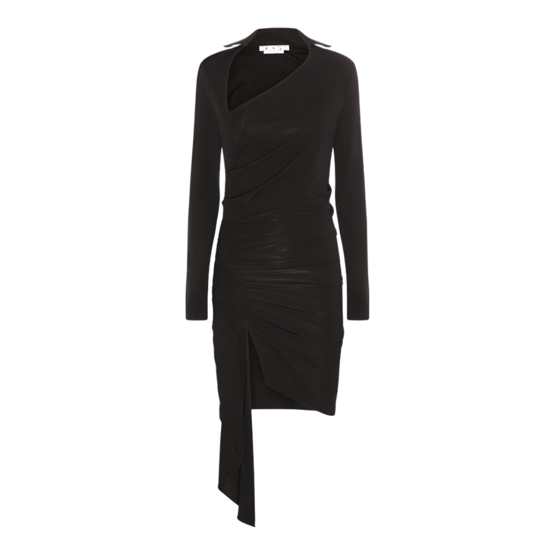 Off-White Asymmetrical Draped Mini Dress With Fitted Silhouette