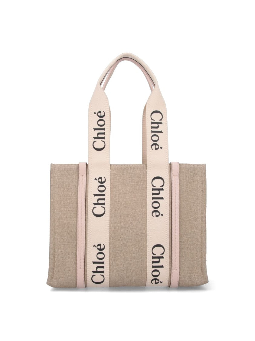 Chloé "Woody" Tote Bag, In Beige Linen