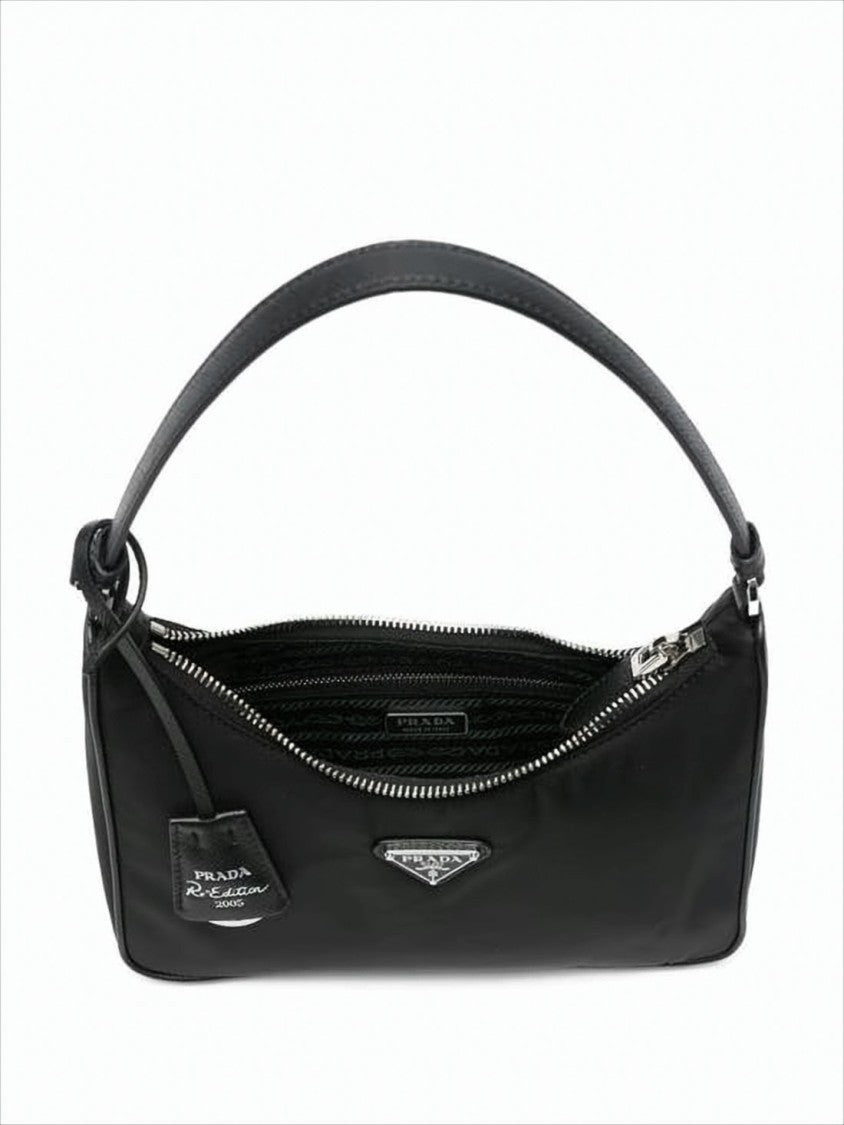 Prada Minimalist Black Shoulder Bag With Leather Accents