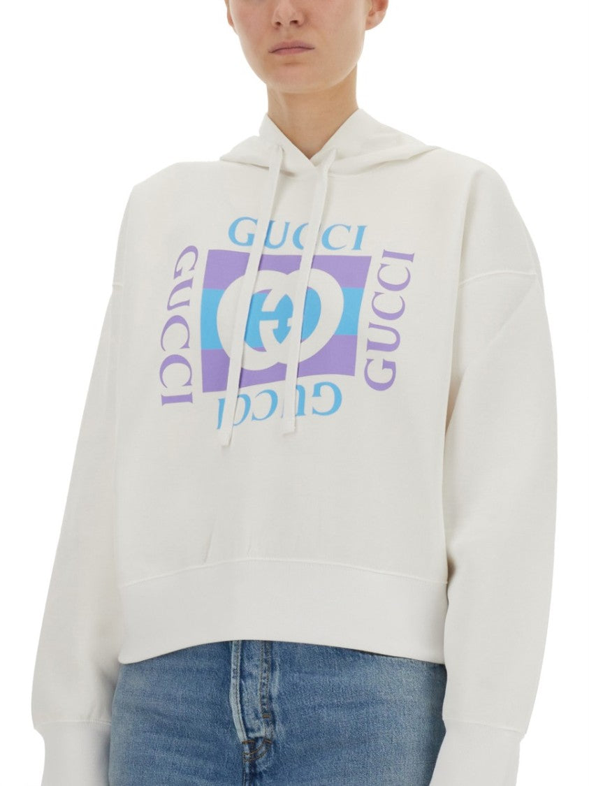 Gucci Printed Cropped Cotton Hoodie