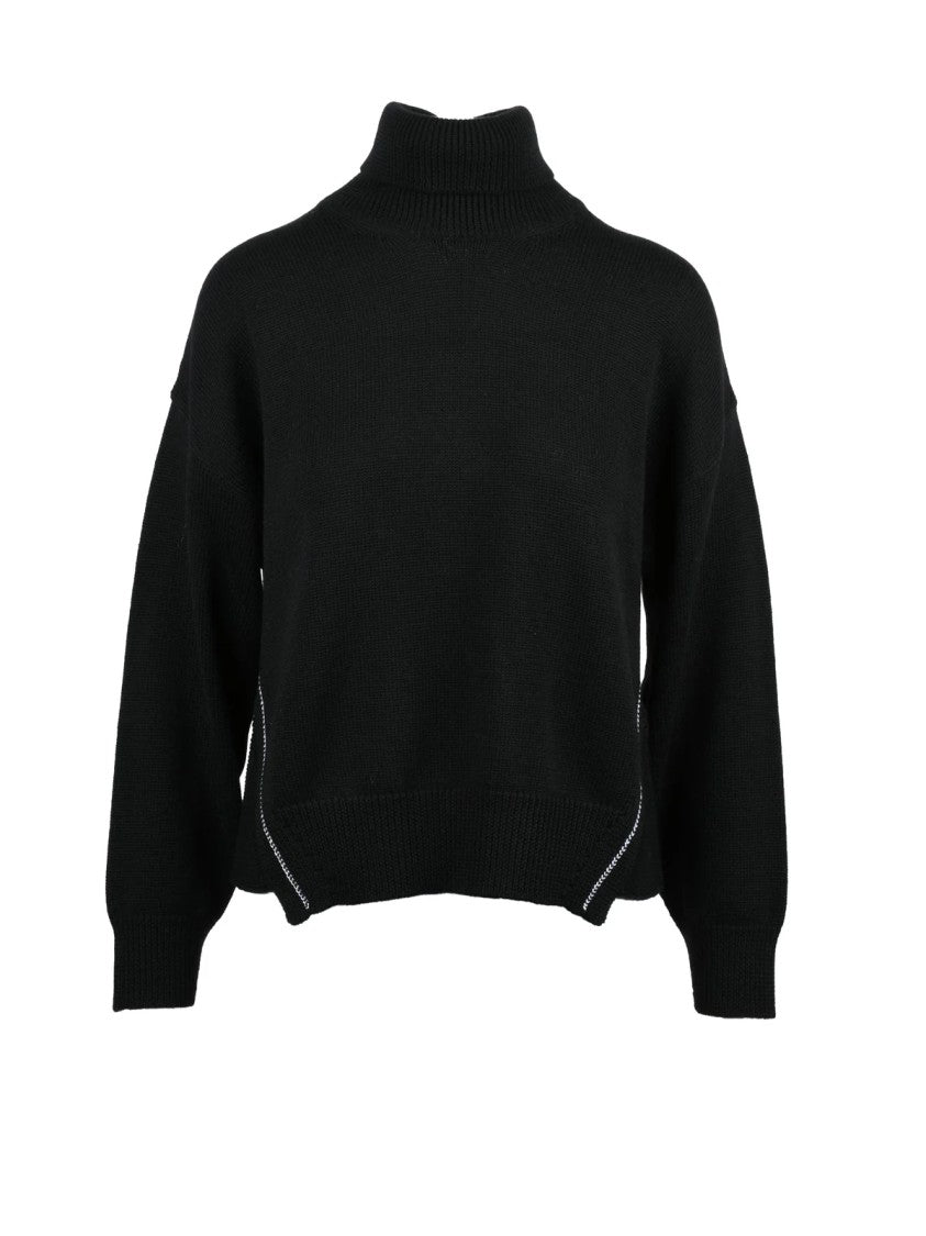Alpha Studio Classic Black Turtleneck Sweater In Extrafine Merino Wool