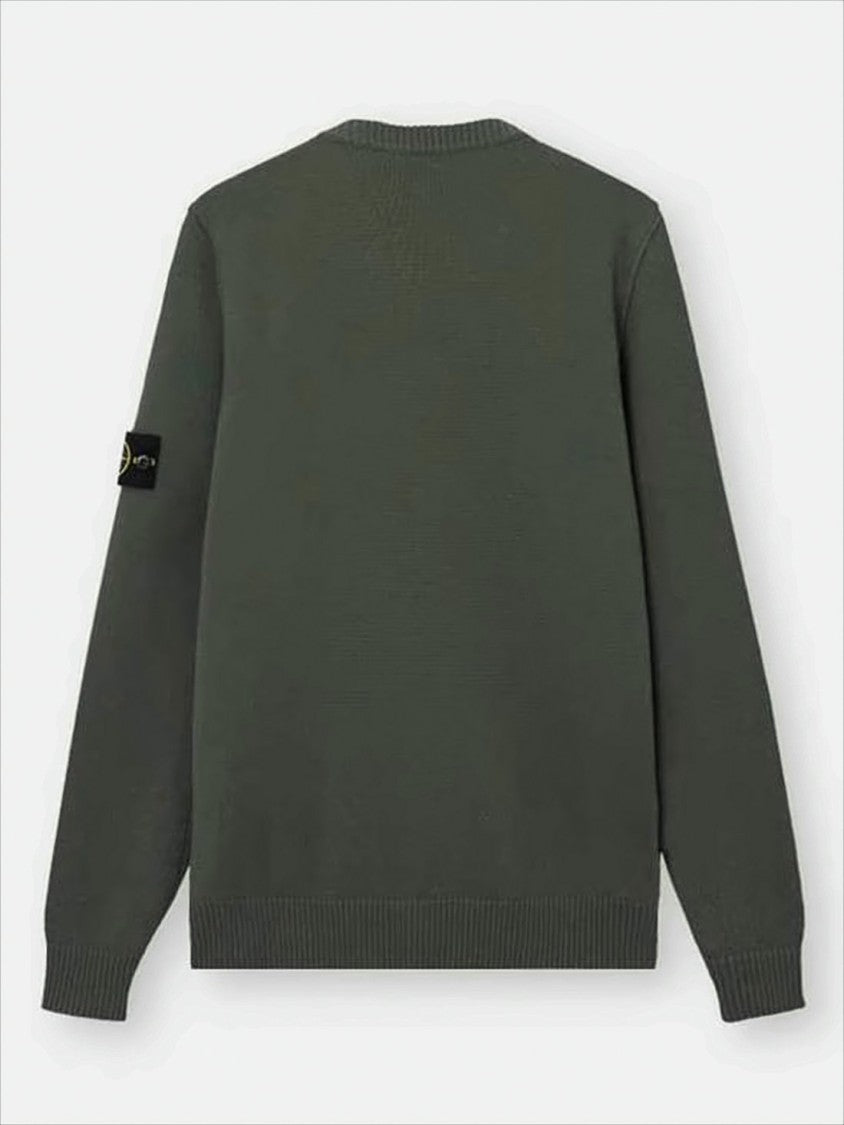 Stone Island Crew Neck Wool-Polyamide Blend Sweater With Signature Patch