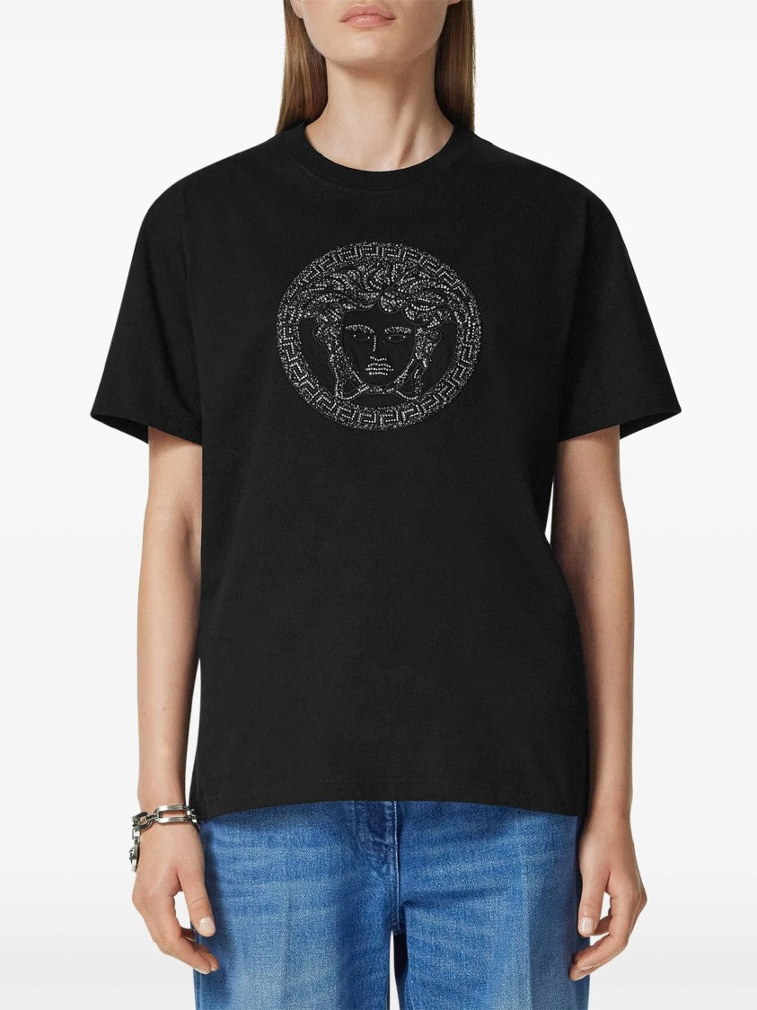 Versace Medusa Embroidery Microcrystal Cotton T-Shirt