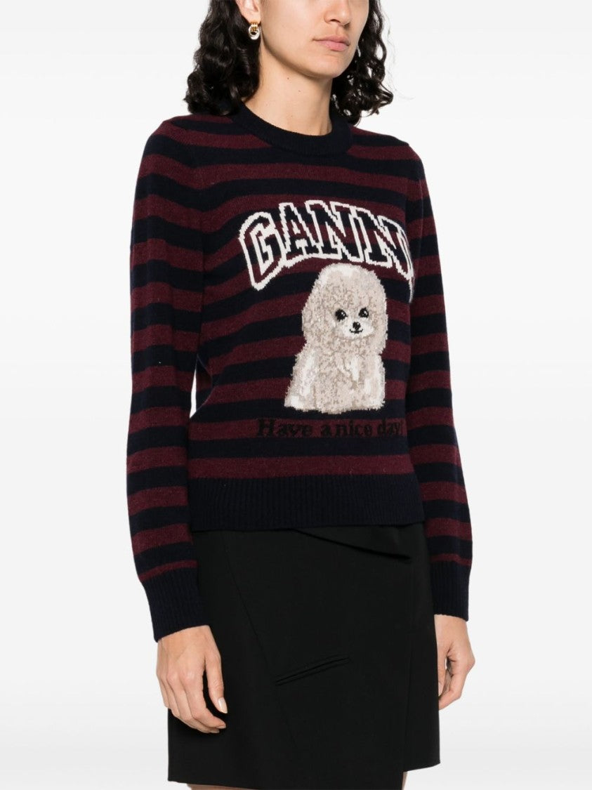 Ganni Textured Sweater With Fluffy Dog Motif