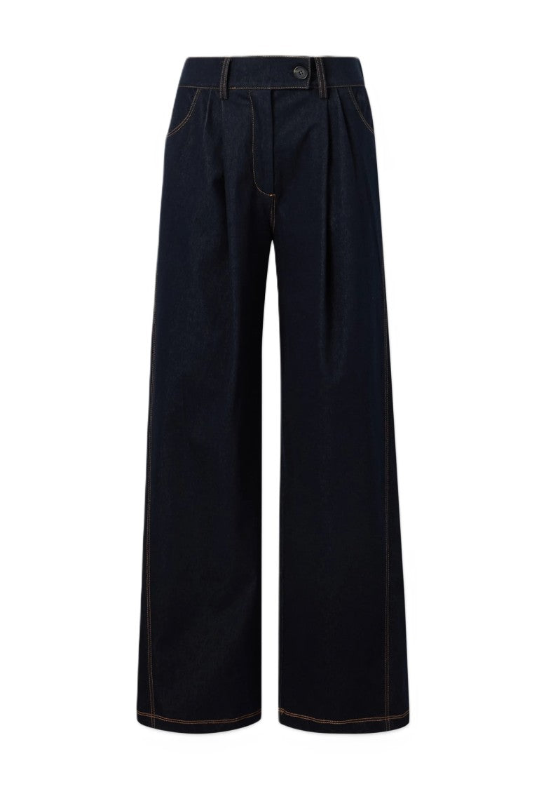 Max Mara Navy Blue Cotton Blend Trousers