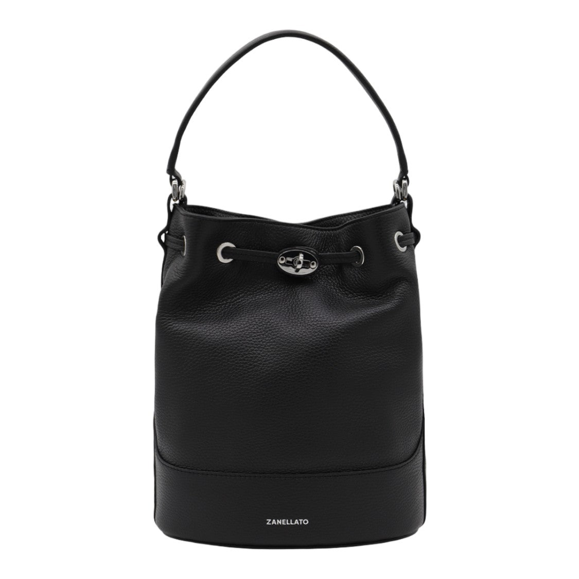 Zanellato Pebbled Black Bucket Bag With Adjustable Shoulder Strap