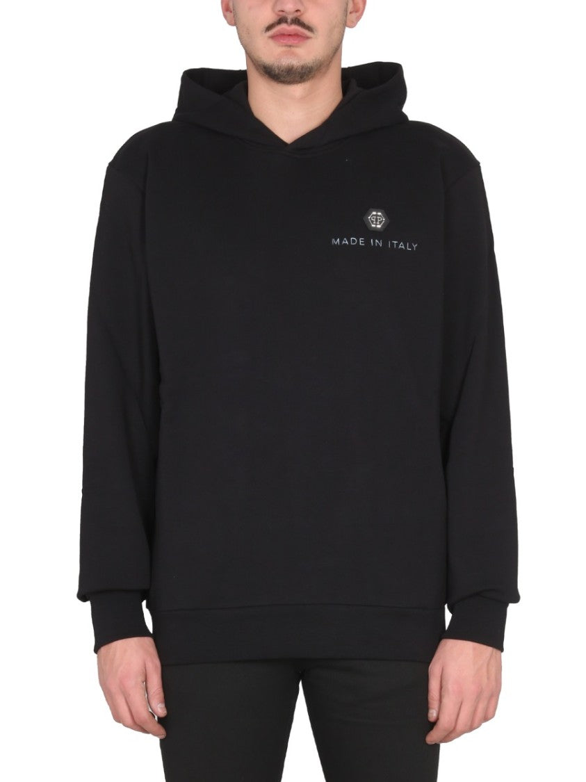Philipp Plein Black Graphic Hoodie With Hooded Neckline