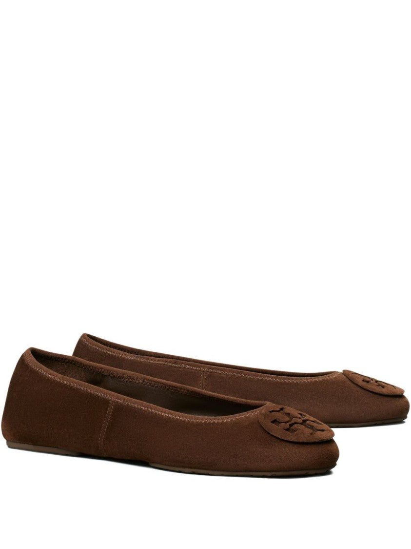 Tory Burch Rounded Toe Signature Emblem Leather Flats
