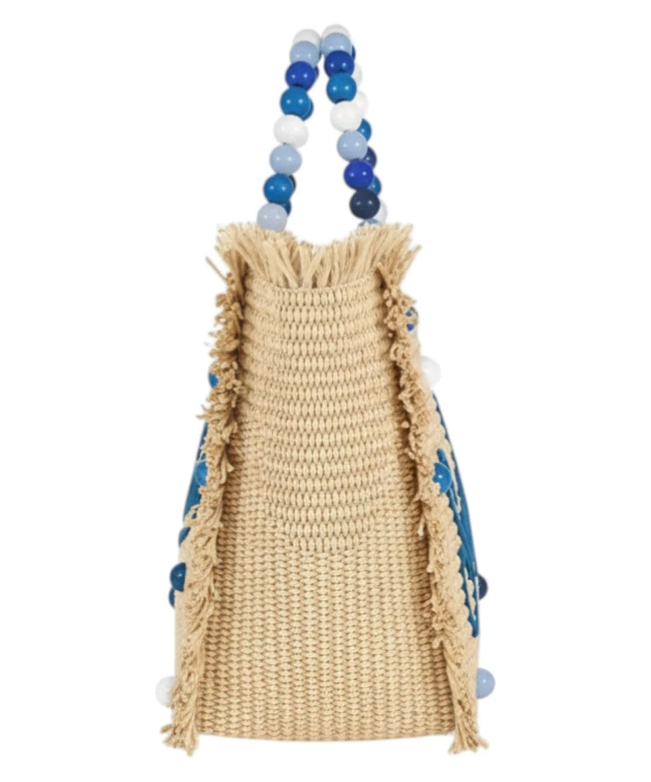 Mc2 Saint Barth Rectangular Woven Straw Tote Bag With Fringed Edges