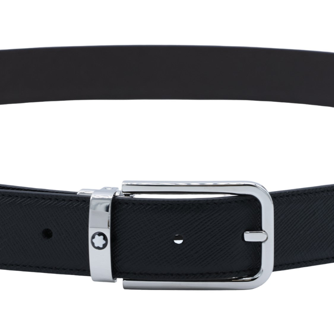 Montblanc Textured Black Belt With Polished Silver Buckle