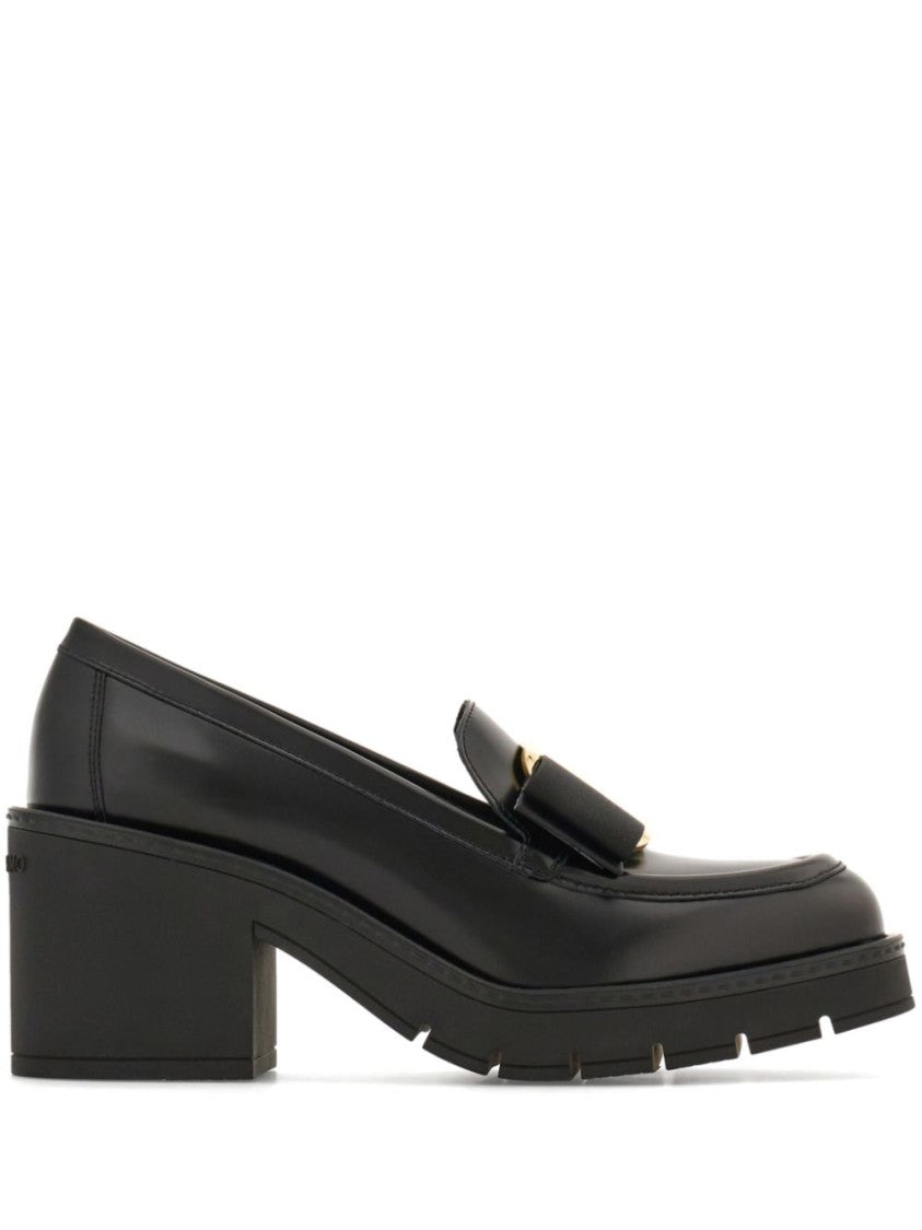 Salvatore Ferragamo Black Leather Shoes With Bow Detail