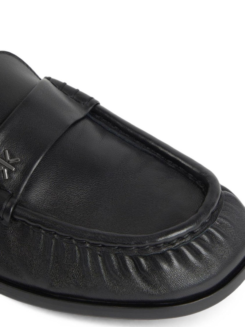 Kenzo Moccasin-Style Black Leather Loafers With Gathered Detailing