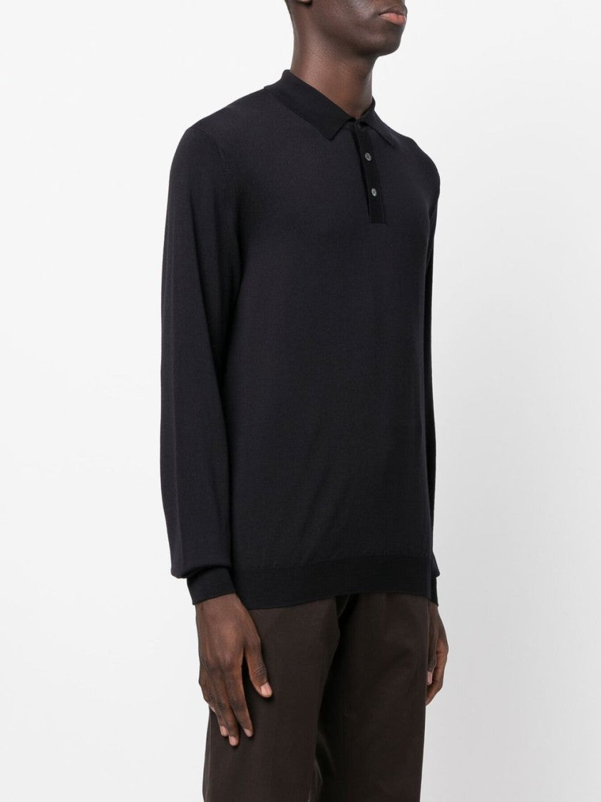 Zanone Black Classic-Fit Wool Blend Polo Shirt