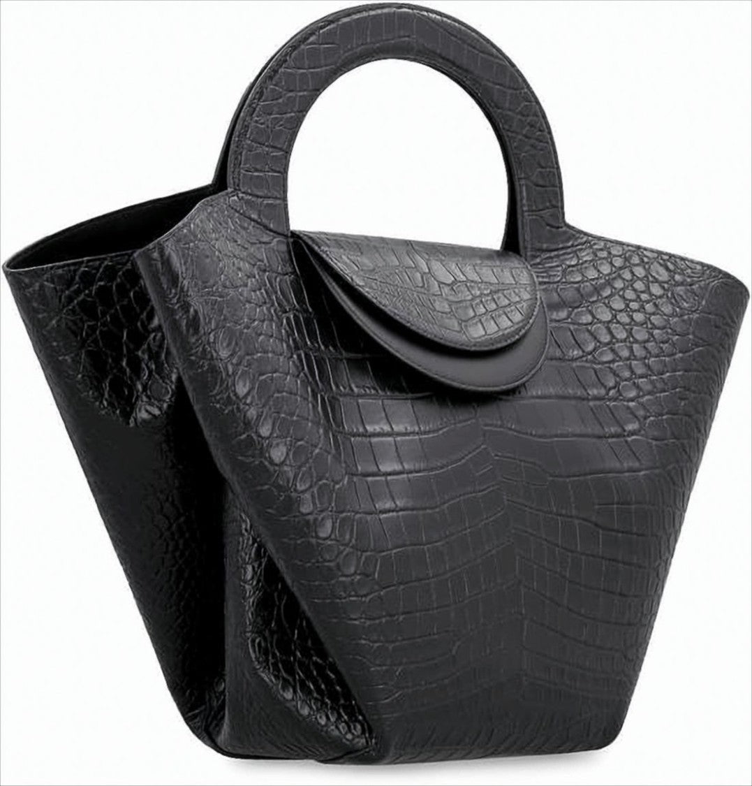 Bottega Veneta Trapezoidal Crocodile-Embossed Leather Tote Bag