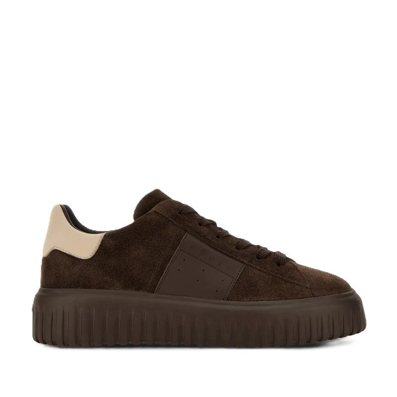Hogan Dark Brown Suede Leather Embossed Low-Top Sneakers