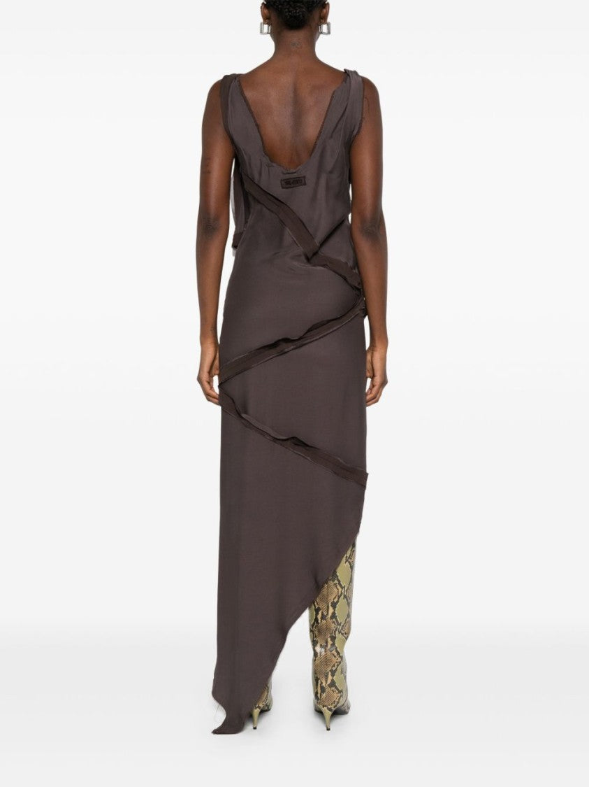 The Attico Asymmetrical Brown Viscose Maxi Dress