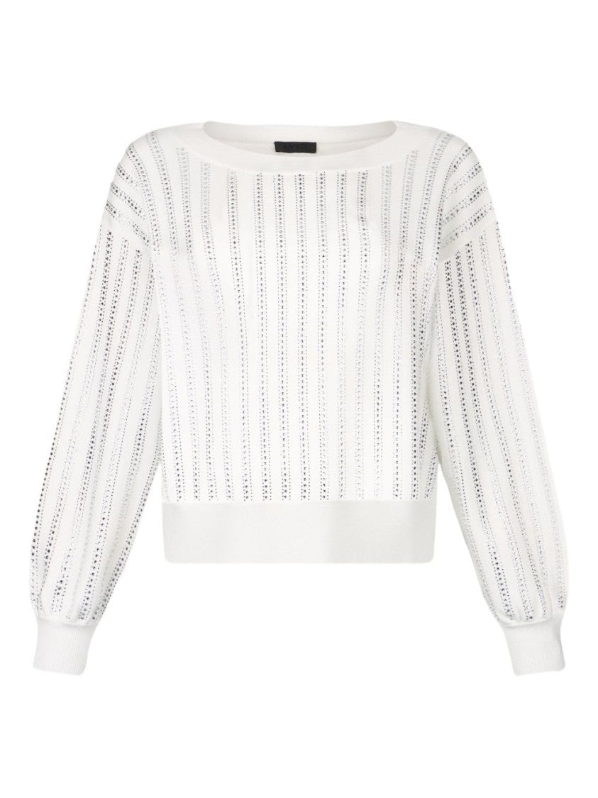Liu Jo Open-Knit White Sweater With Delicate Vertical Stripes